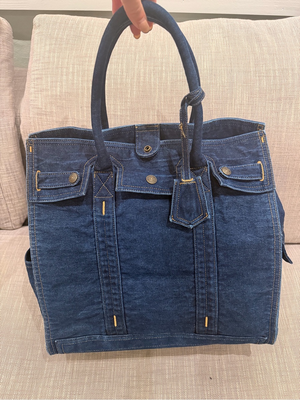 GAP Dark Blue Denim Large Tote with Top Handles